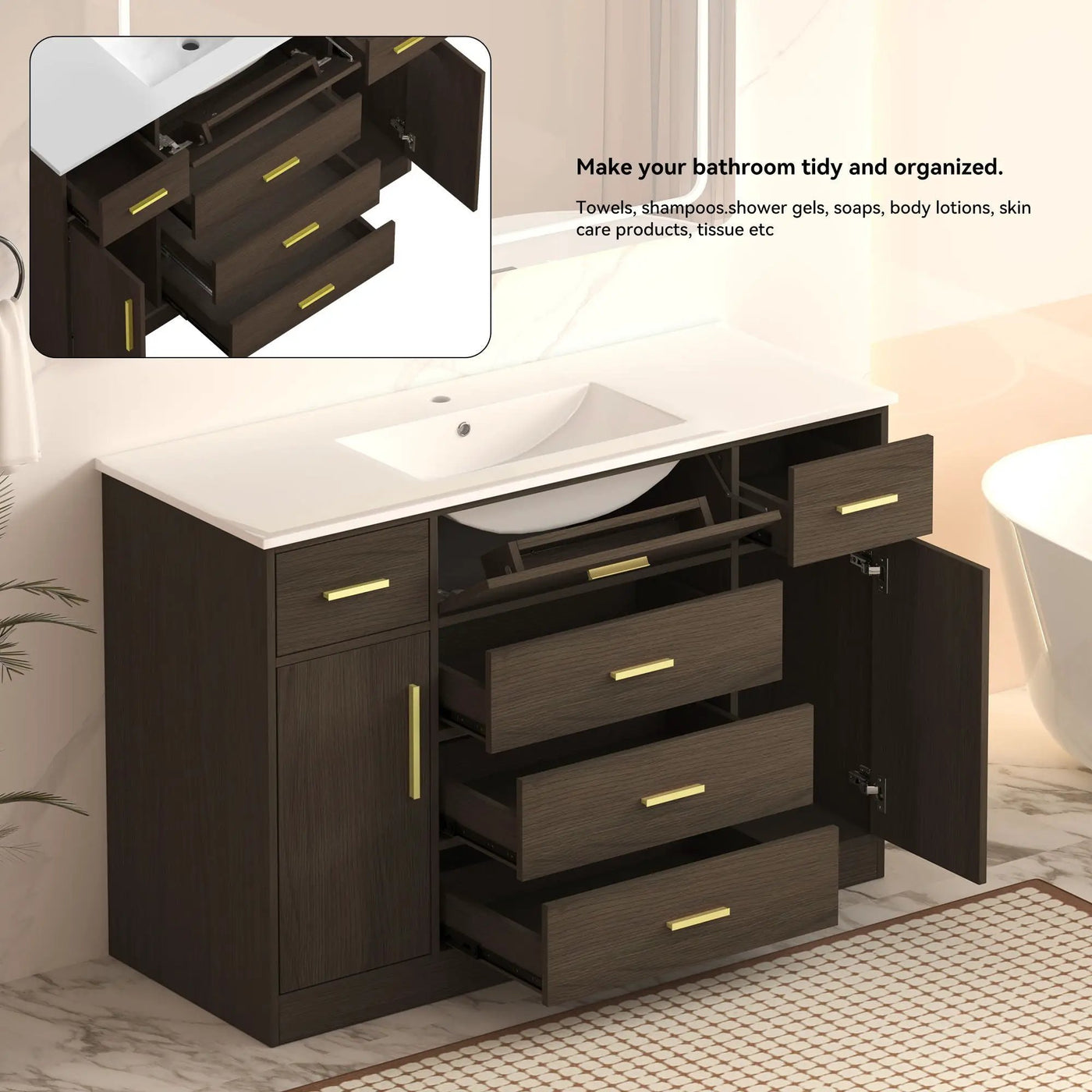 Bathroom Vanity With Abundant Storage 2 Soft Close Doors And 6 Drawers by Unique Piece Furniture