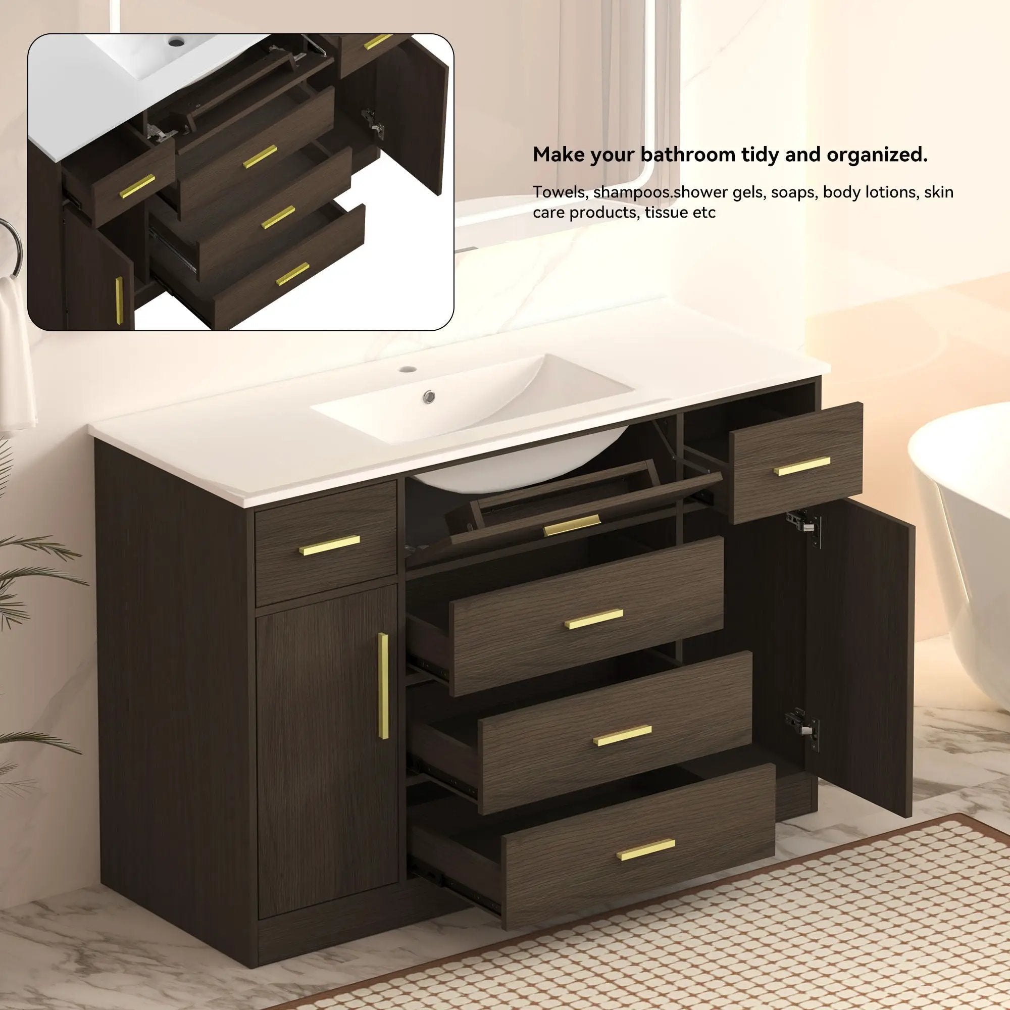 Bathroom Vanity With Abundant Storage 2 Soft Close Doors And 6 Drawers by Unique Piece Furniture