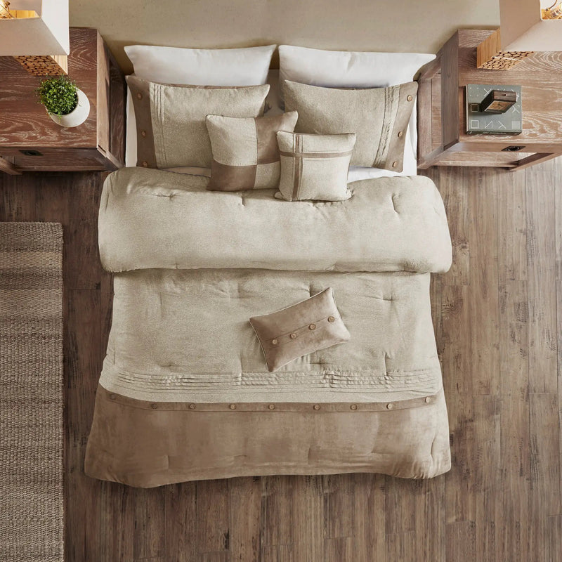 7 Piece Faux Suede Comforter Set Tan King by HouseOfZazla