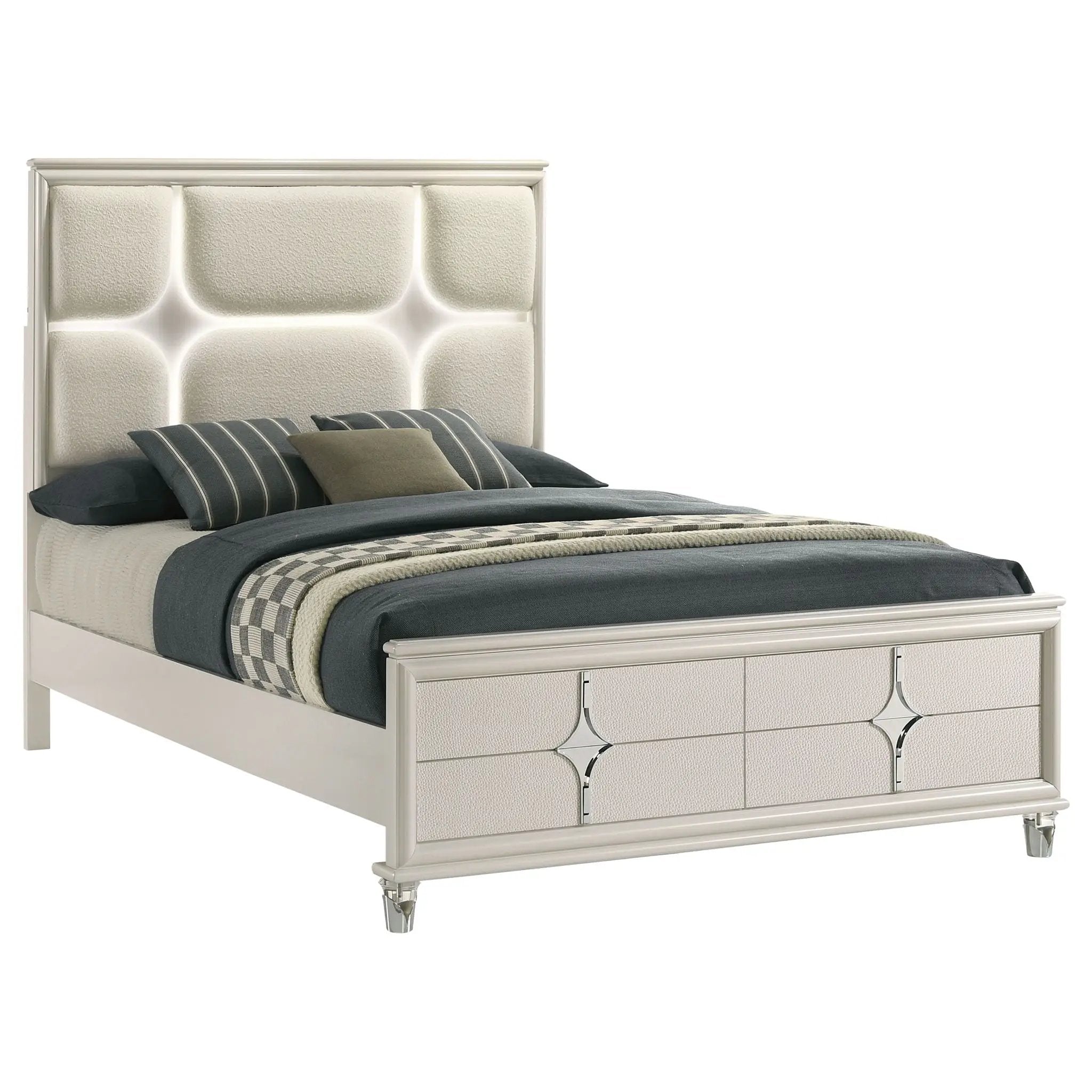 Olivia Queen Panel Bed LED Headboard Pearl White by Unique Piece Furniture