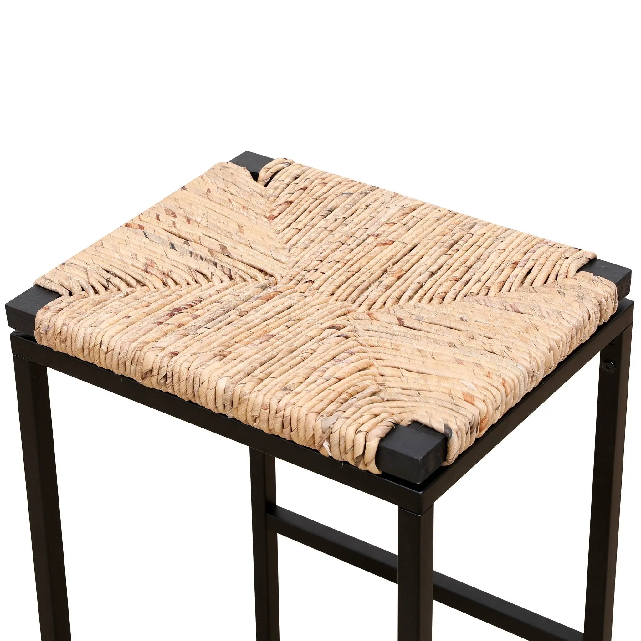 25" Height Backless Water Hyacinth Woven Bar Stools With Footrest (Set of 2) - Natural by Unique Piece Furniture