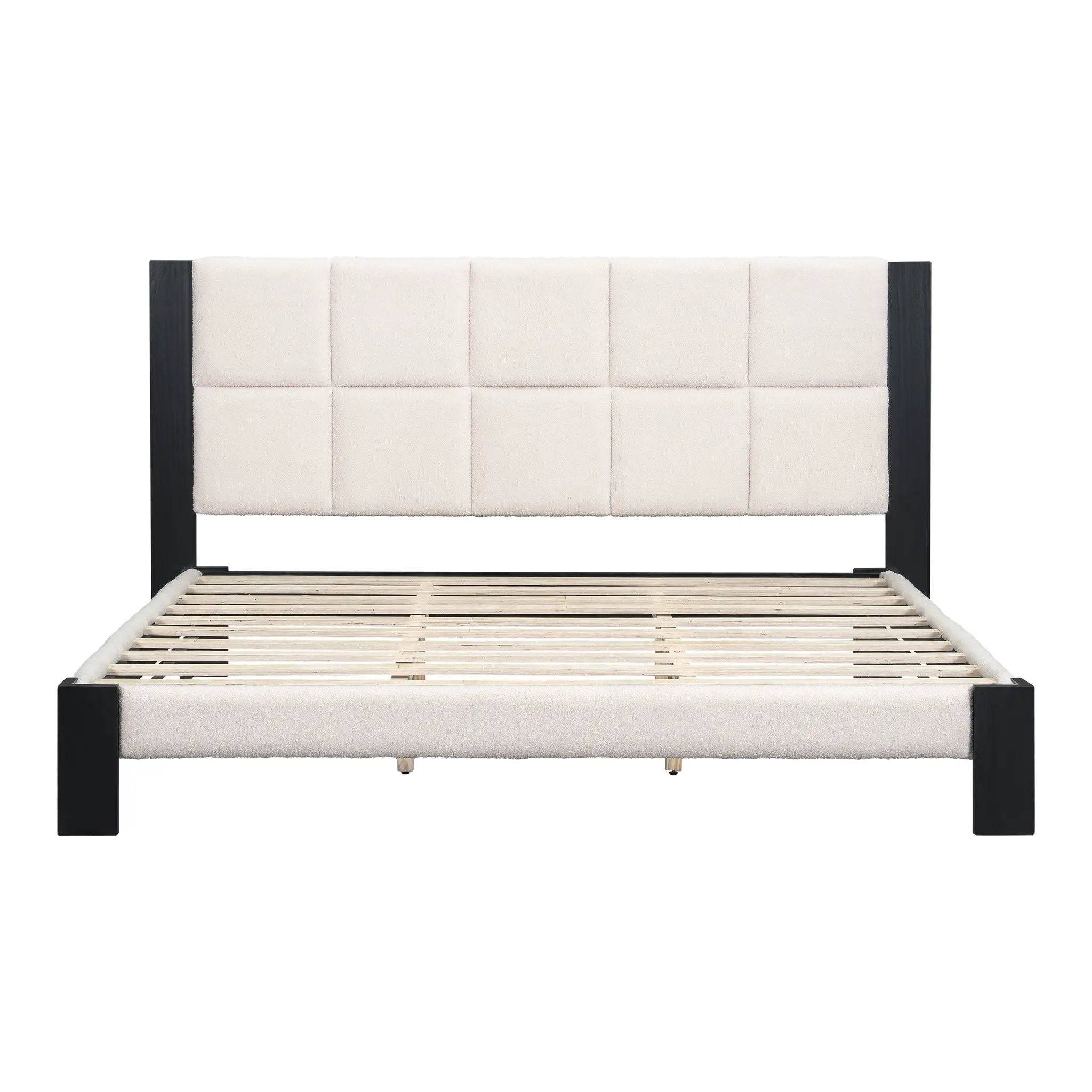 Boucle Cal King Bed Frame with Cube Headboard by HouseOfZazla