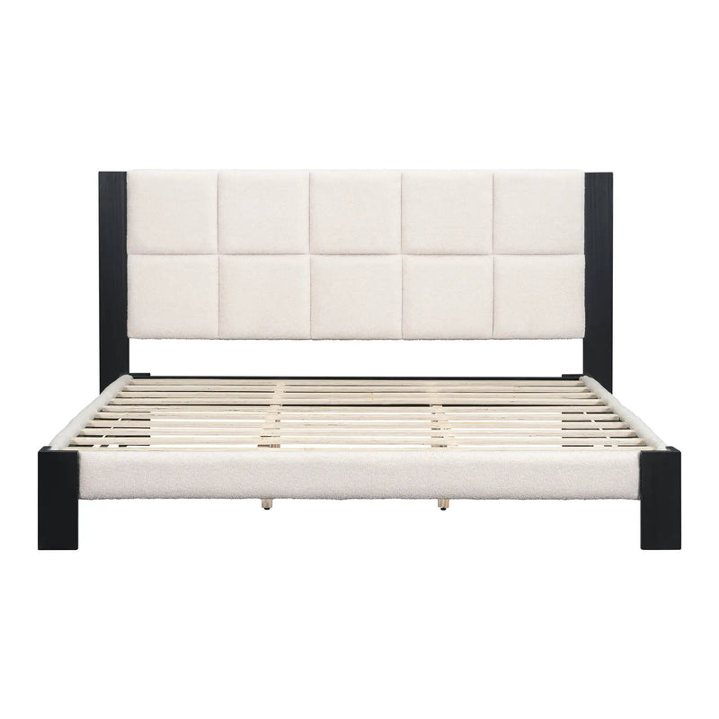 Boucle Cal King Bed Frame with Cube Headboard by HouseOfZazla