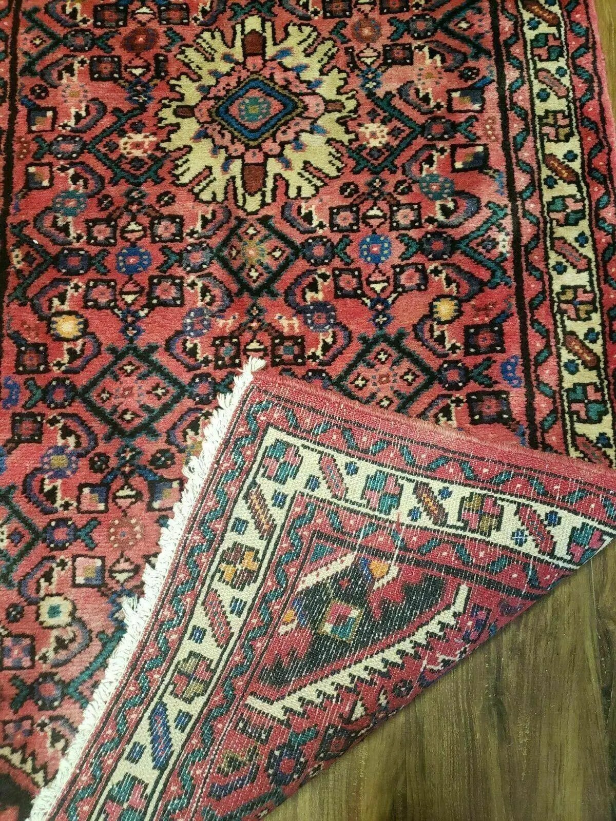 Persian Hamadan Runner Rug 2.8 x 14, Red, Vintage Handmade Wool Runner Rug by Jewel Rugs