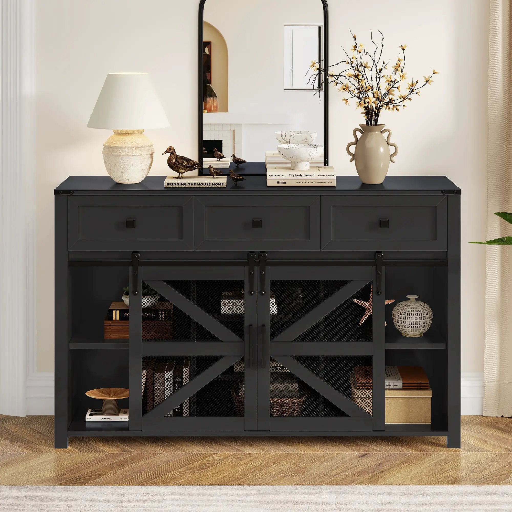 U_Style 55" Sliding Barn Door Sideboard Buffet Cabinet by HouseOfZazla