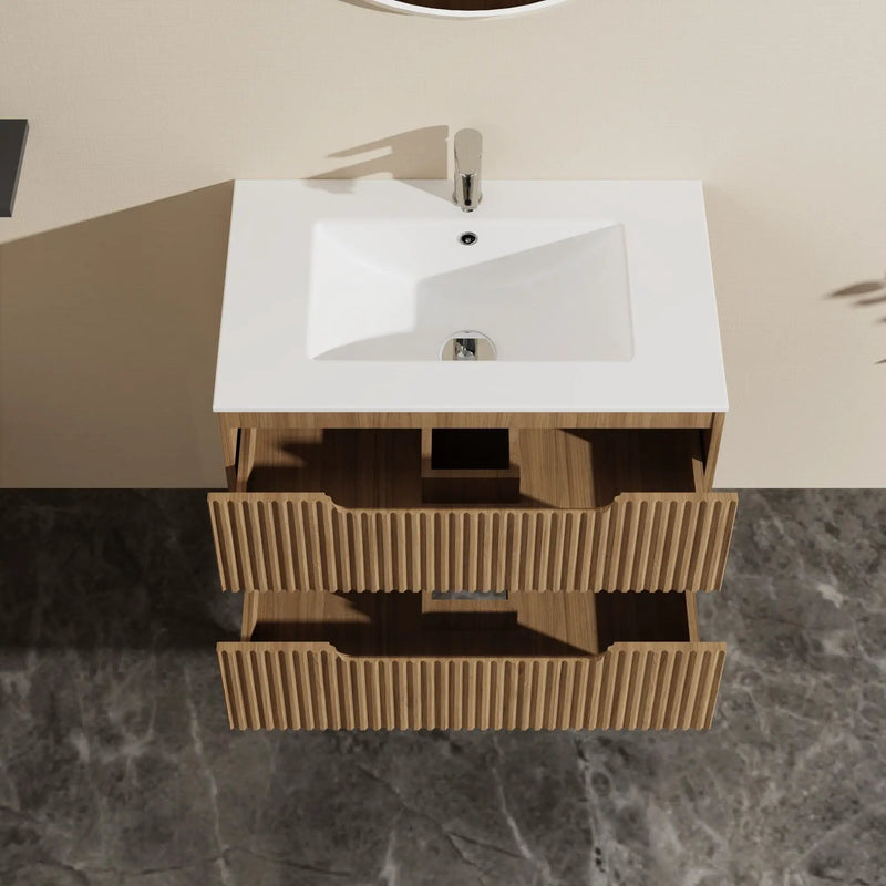 30" Wall Mounted Bathroom Vanity With Sink, Soft Close System, And Spacious Drawers - Walnut by Unique Piece Furniture