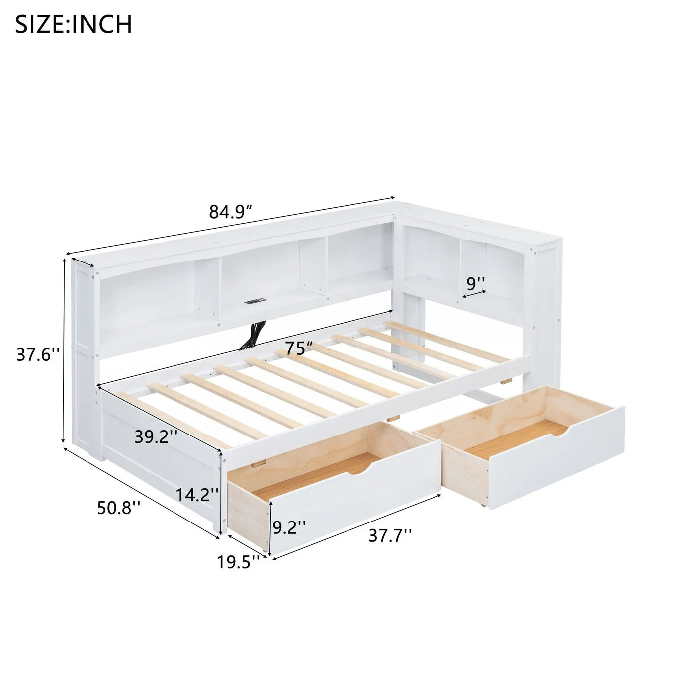 Daybed With 2 Storage Drawers, Storage Cabinets, USB Ports by HouseOfZazla