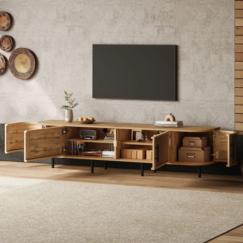 70" TV Stand With Doors, Construction For TVs Up To 80" - Natural Wood by HouseOfZazla