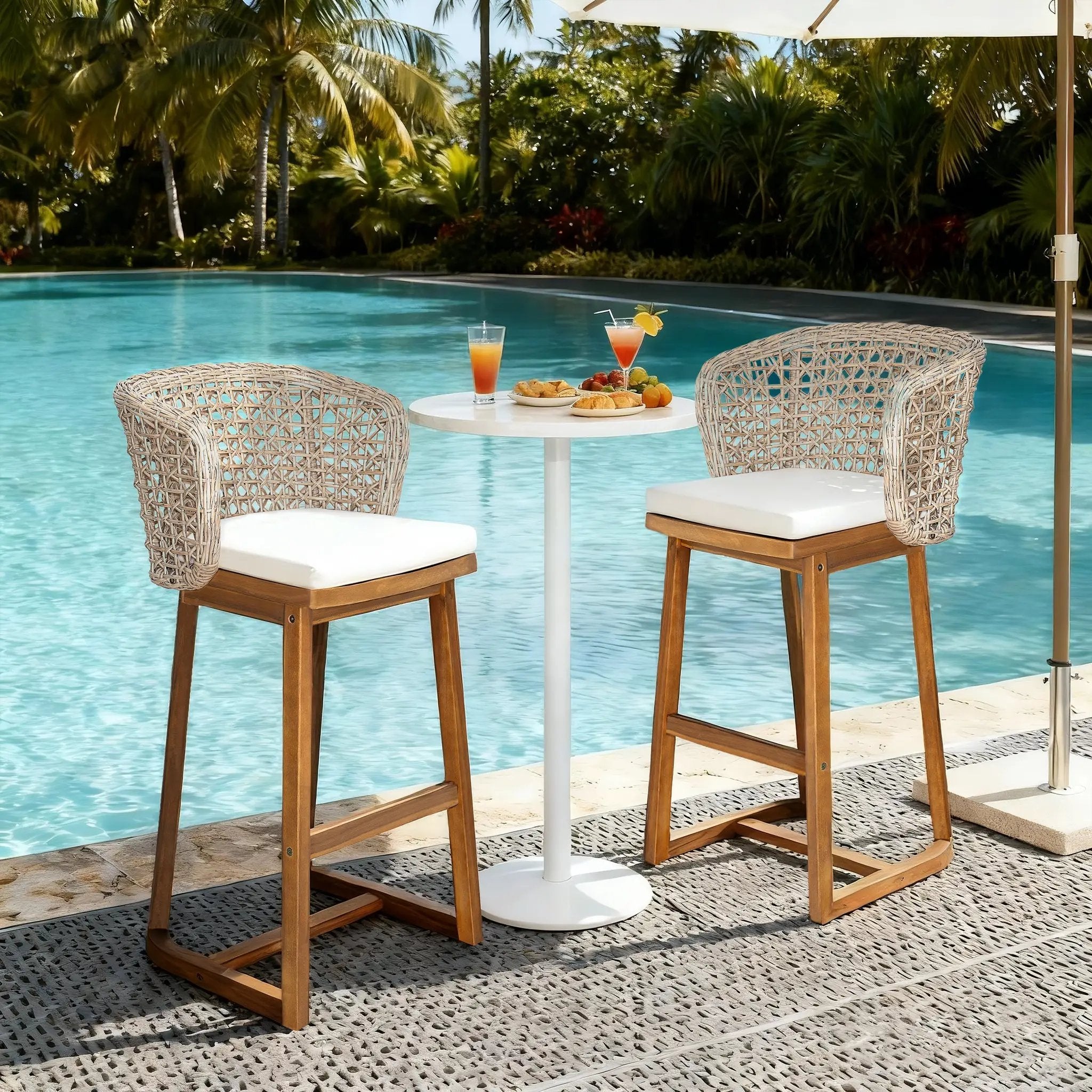 Outdoor Acacia Wood Bar Stools (Set of 2) by HouseOfZazla