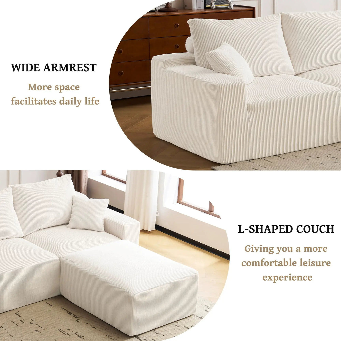 L Shaped Sectional Sofa, Full Compression 3 Seater Cloud Couch With Chaise by Unique Piece Furniture
