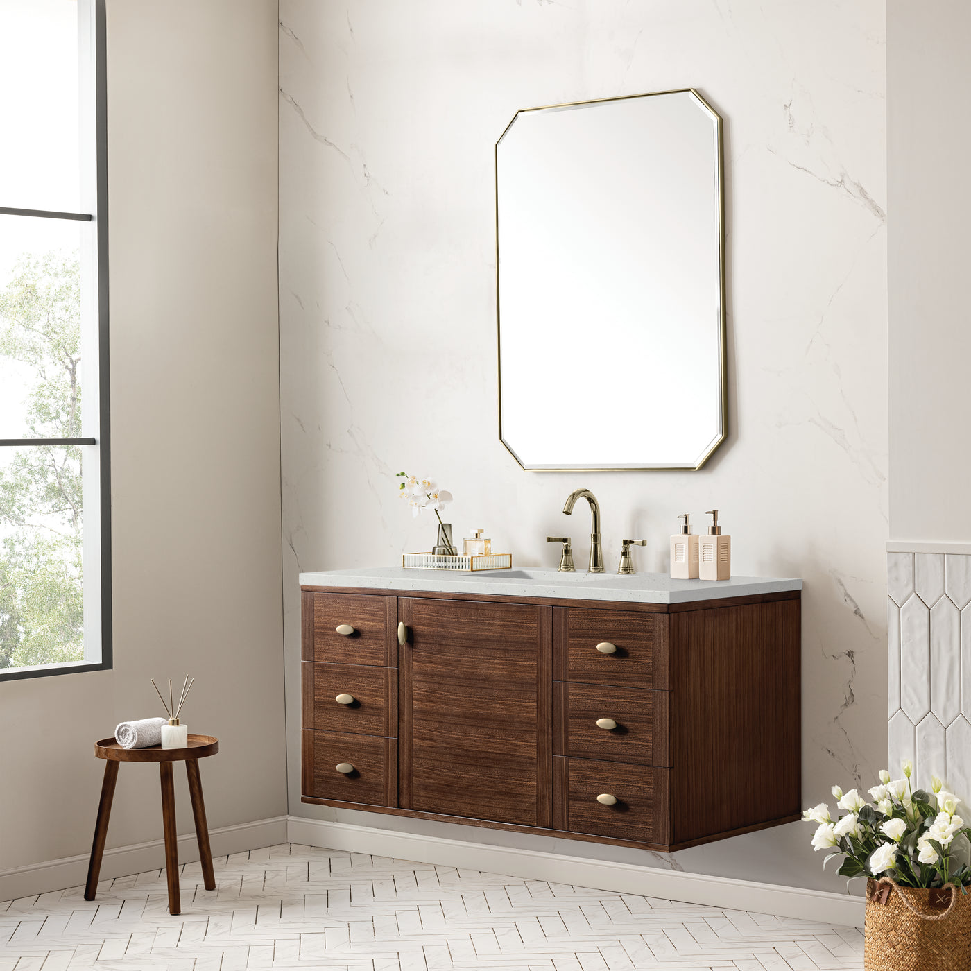 James Martin Amberly 48" Dual Mount Single Bathroom Vanity, Mid-Century Walnut, view 36