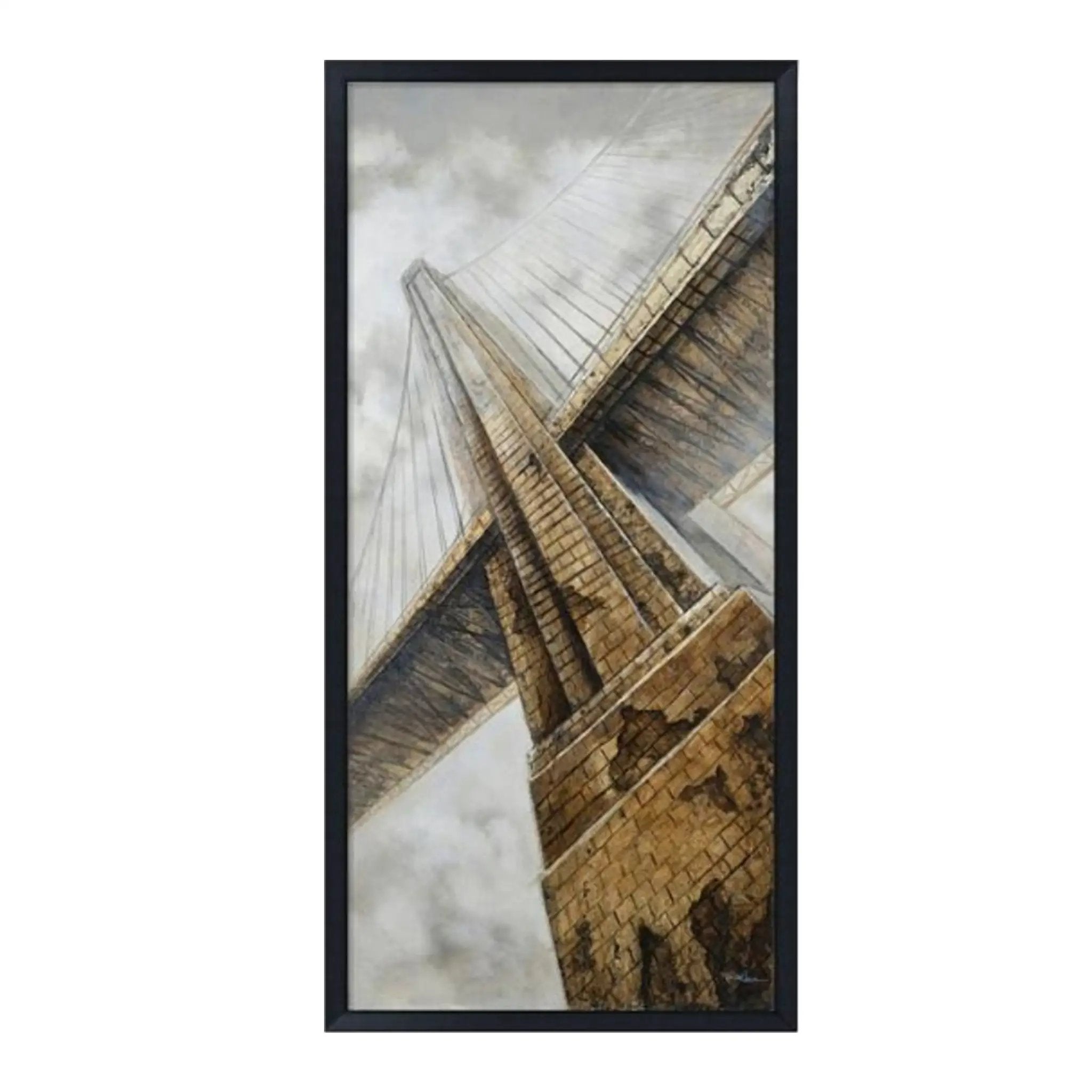 Hand Painted Acrylic and Foam 3D Wall Art Golden Gate Bridge 32 x 71 Rectangular Canvas with a Black Wooden Frame by Sharicks