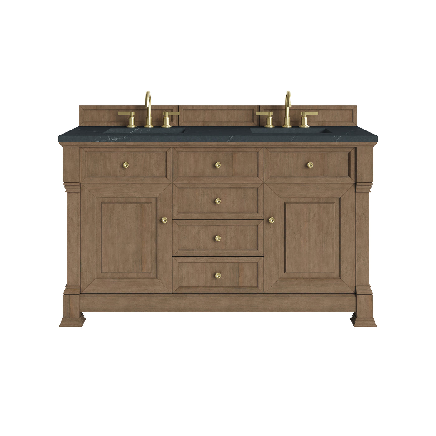 James Martin Brookfield 60" Double Bathroom Vanity, Pecan with Charcoal Soapstone countertop