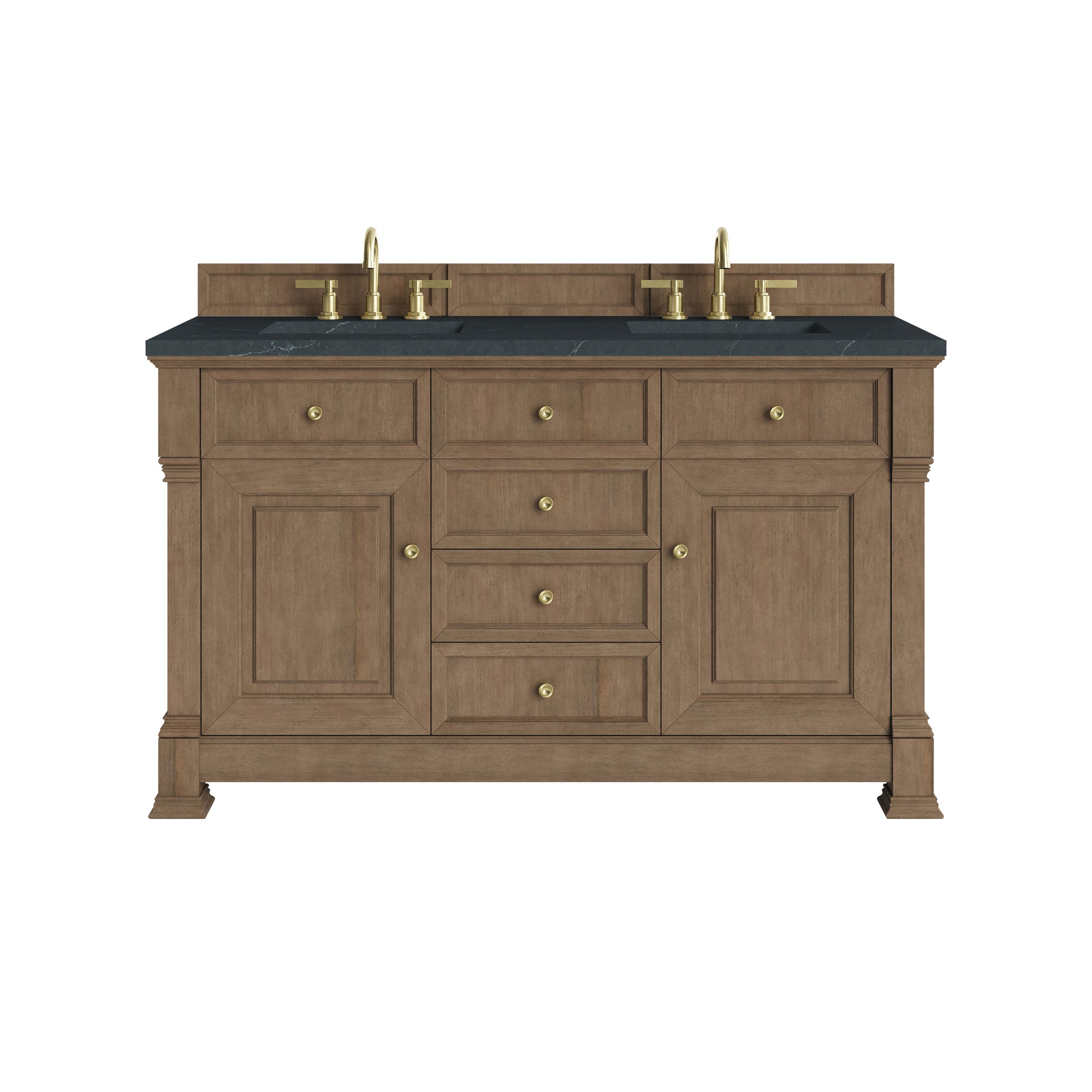 James Martin Brookfield 60" Double Bathroom Vanity, Pecan with Charcoal Soapstone countertop