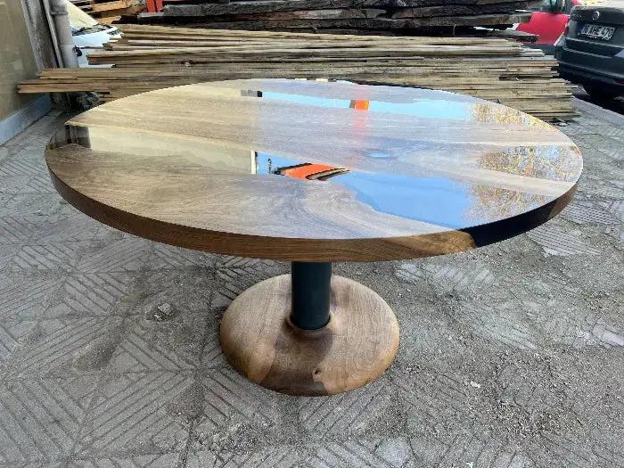 Custom Round Epoxy Resin Walnut Dining - Kitchen Table With Wood Base, photo 14 of 24