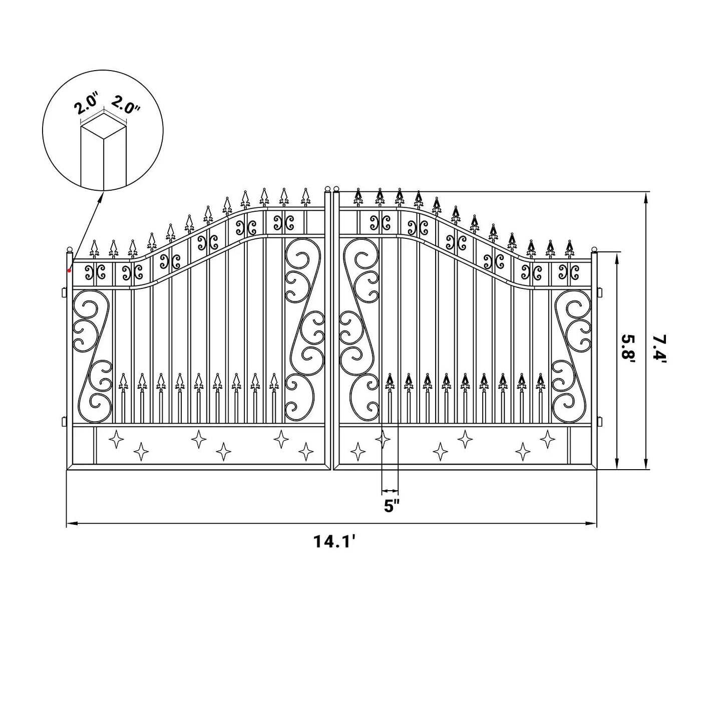14x8 ft Steel Dual Swing Driveway Gate by Chery Industrial