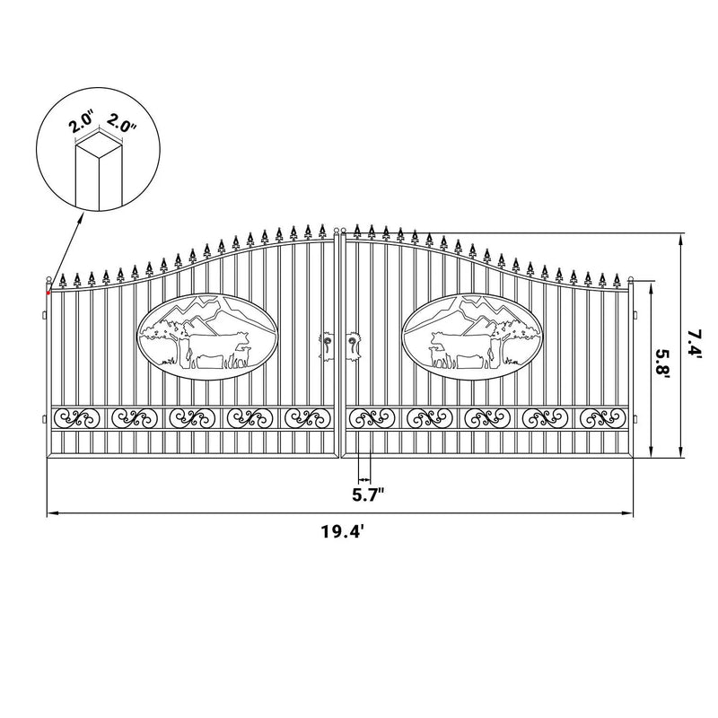 20x8 ft Steel Dual Swing Driveway Gate by Chery Industrial