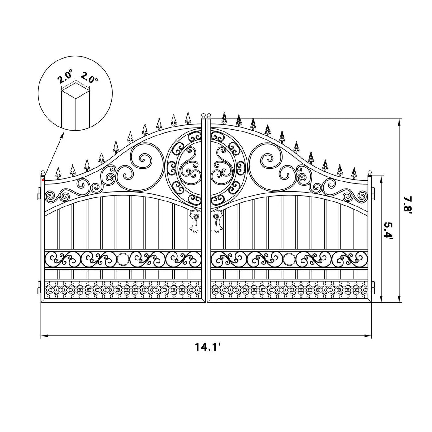 14x8 ft Steel Dual Swing Driveway Gate-European Style by Chery Industrial