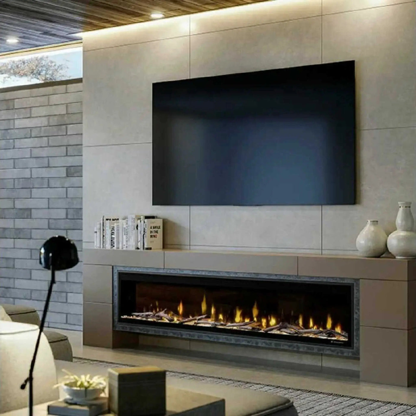 Dimplex Ignite Evolve Built-In Frosted Tumbled Glass Linear Electric Fireplace With Heat Boost System & Trim Kit (SAK59214) by SAKSBY WHOLESALE