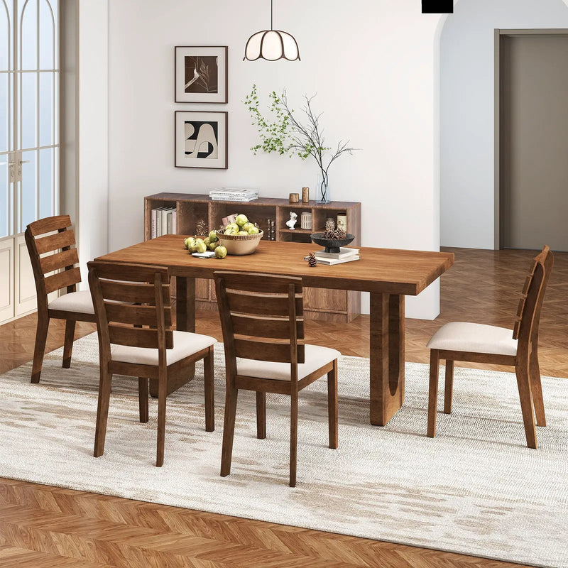 Dining Chair Set of 2 with Slatted High Backrest and Rubber Wood Legs-Brown by DirectDeals