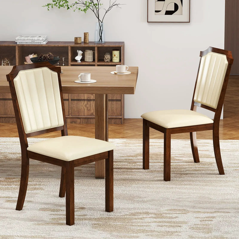Dining Chair Set of 2 with PU Leather and Rubber Wood Frame-Brown by DirectDeals