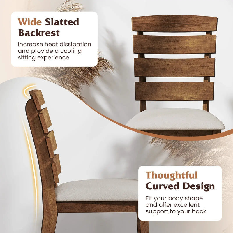Dining Chair Set of 2 with Slatted High Backrest and Rubber Wood Legs-Brown by DirectDeals