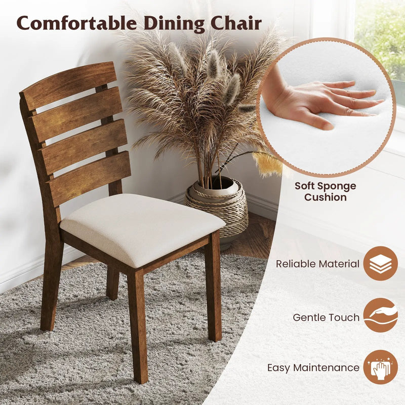 Dining Chair Set of 2 with Slatted High Backrest and Rubber Wood Legs-Brown by DirectDeals