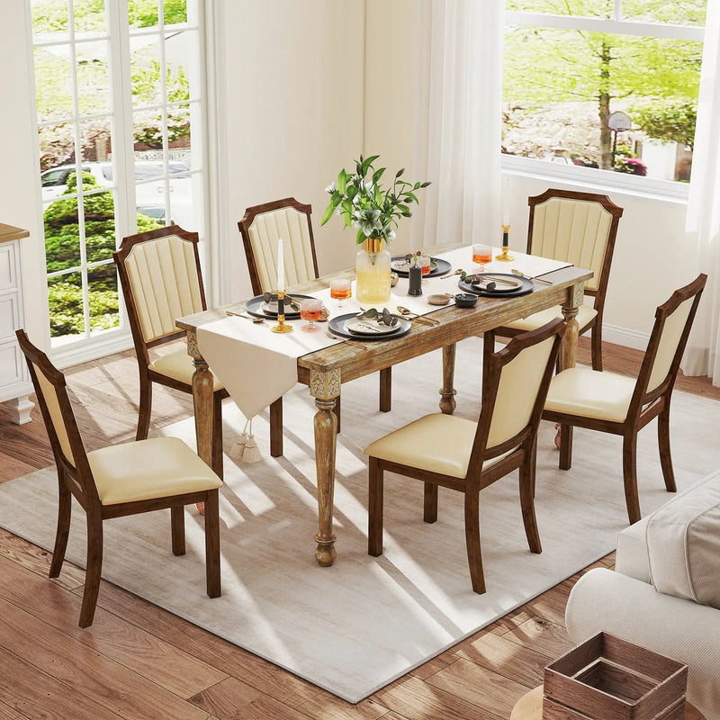 Dining Chair Set of 2 with PU Leather and Rubber Wood Frame-Brown by DirectDeals
