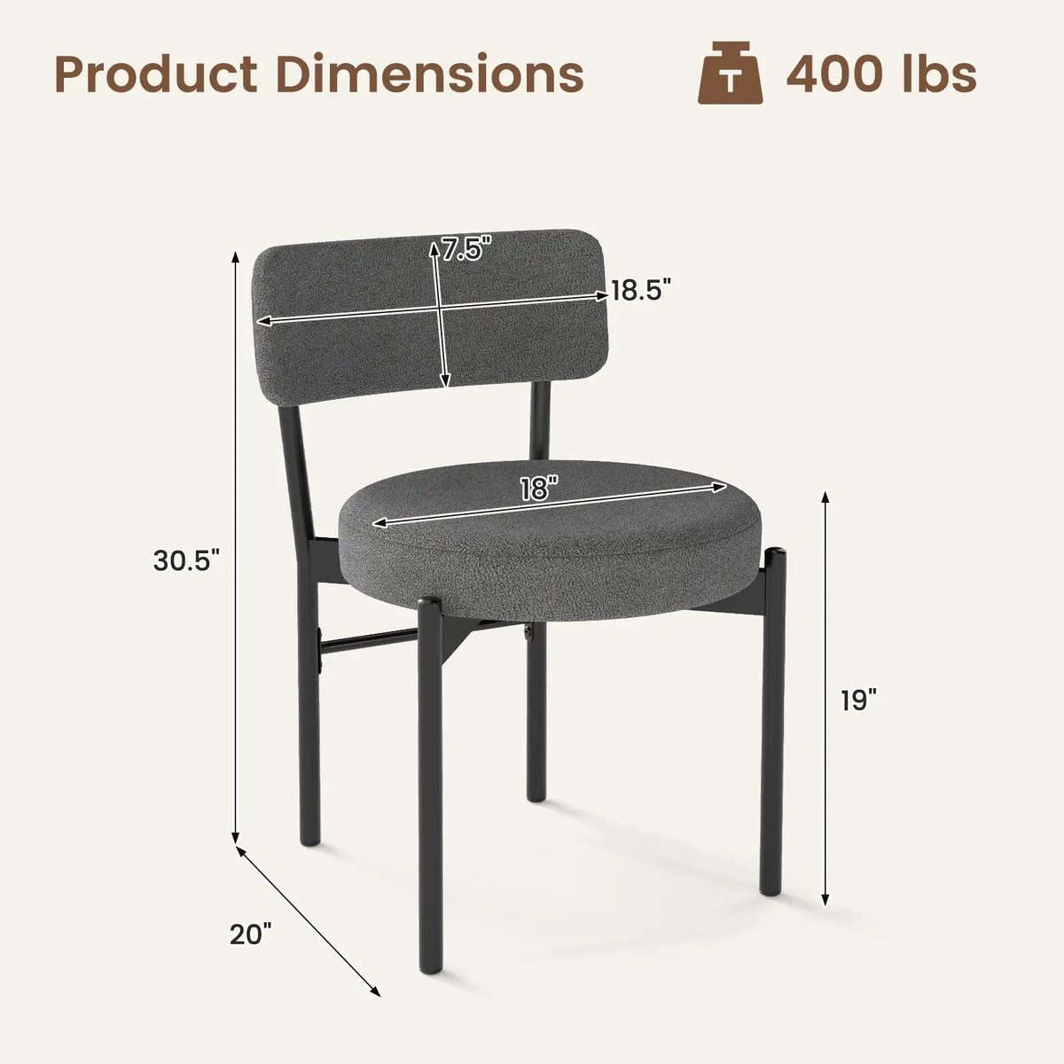 Dining Chair Set of 2 with Curved Backrest and Padded Seat by DirectDeals