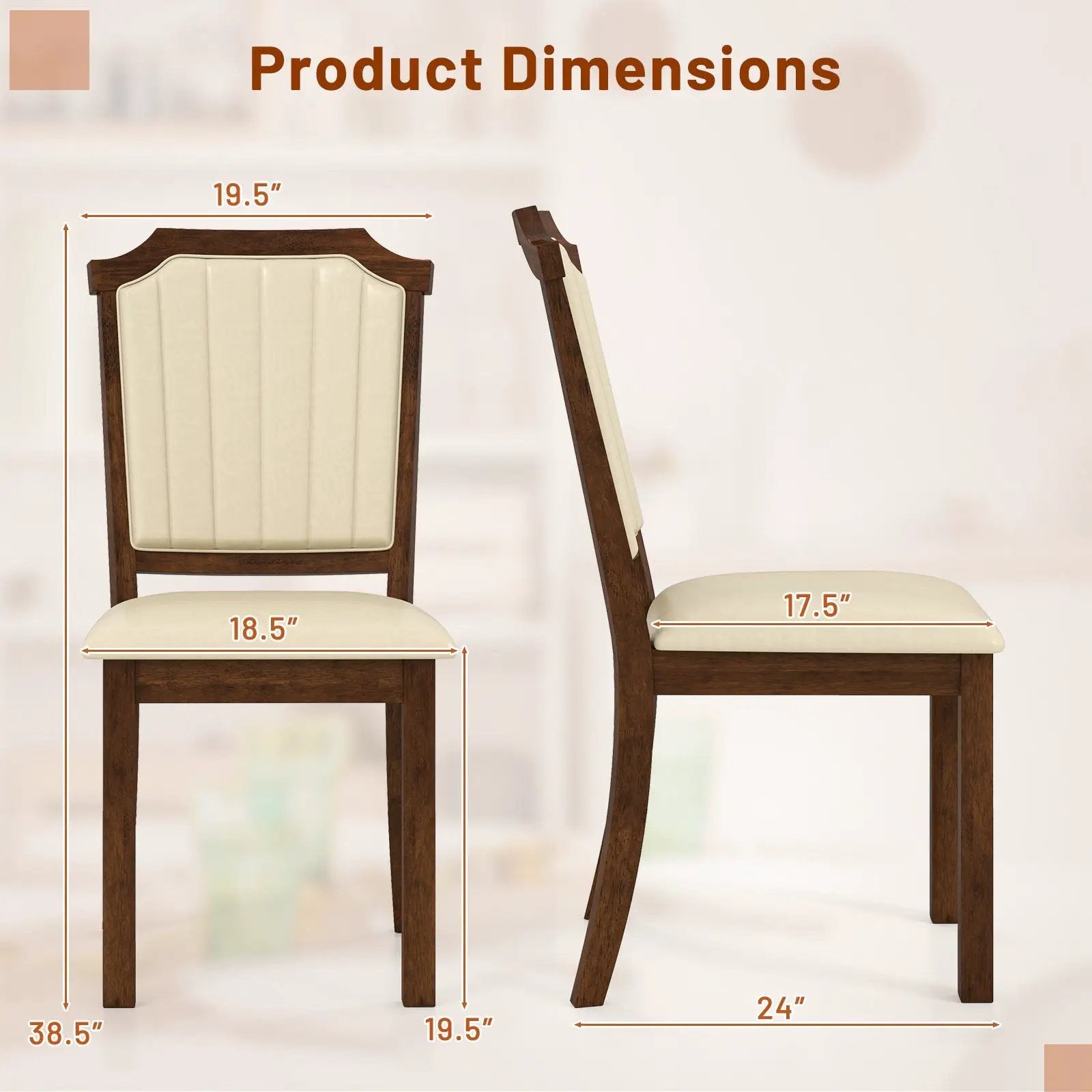 Dining Chair Set of 2 with PU Leather and Rubber Wood Frame-Brown by DirectDeals