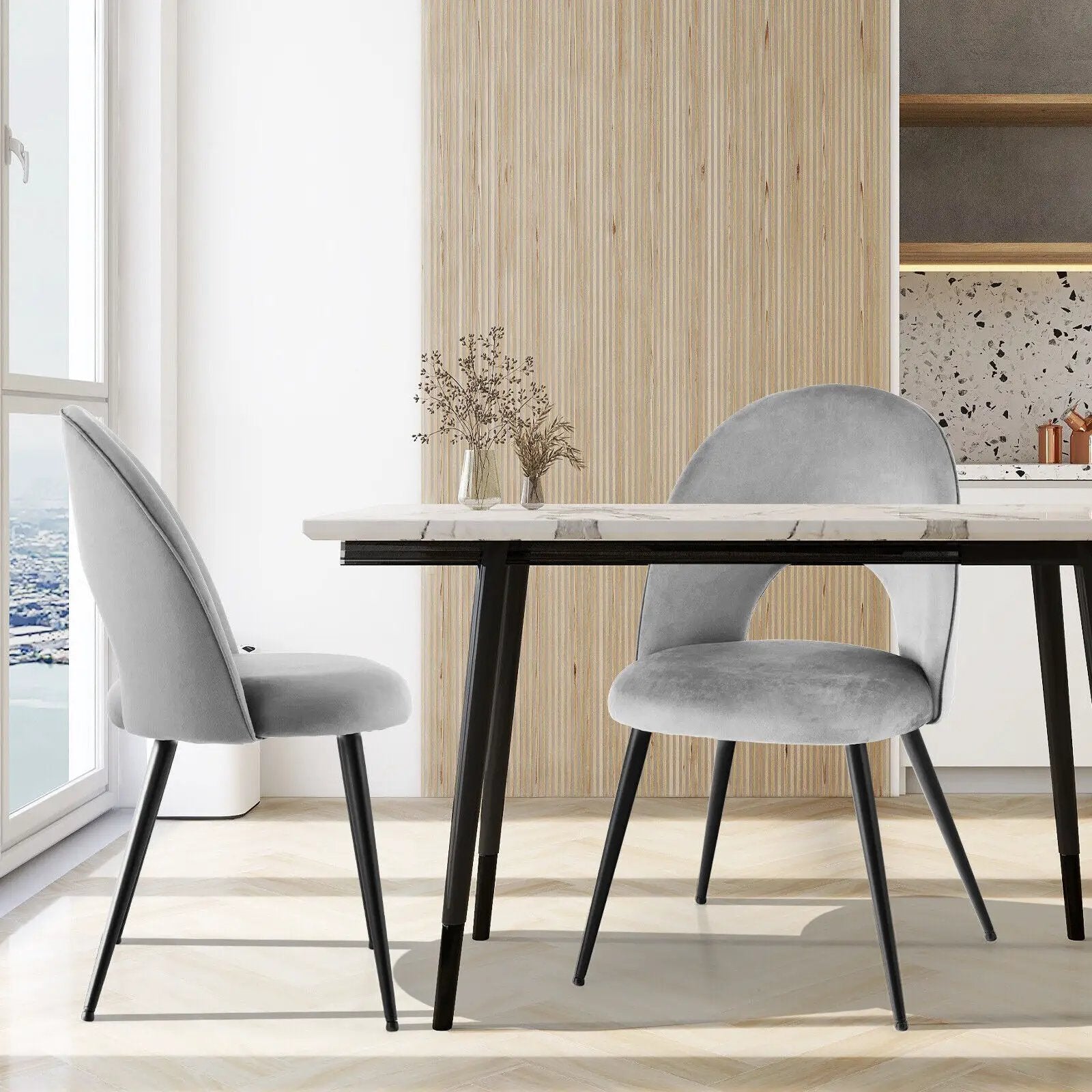 Dining Chair Set of 2 with Metal Base and Adjustable Pads by DirectDeals