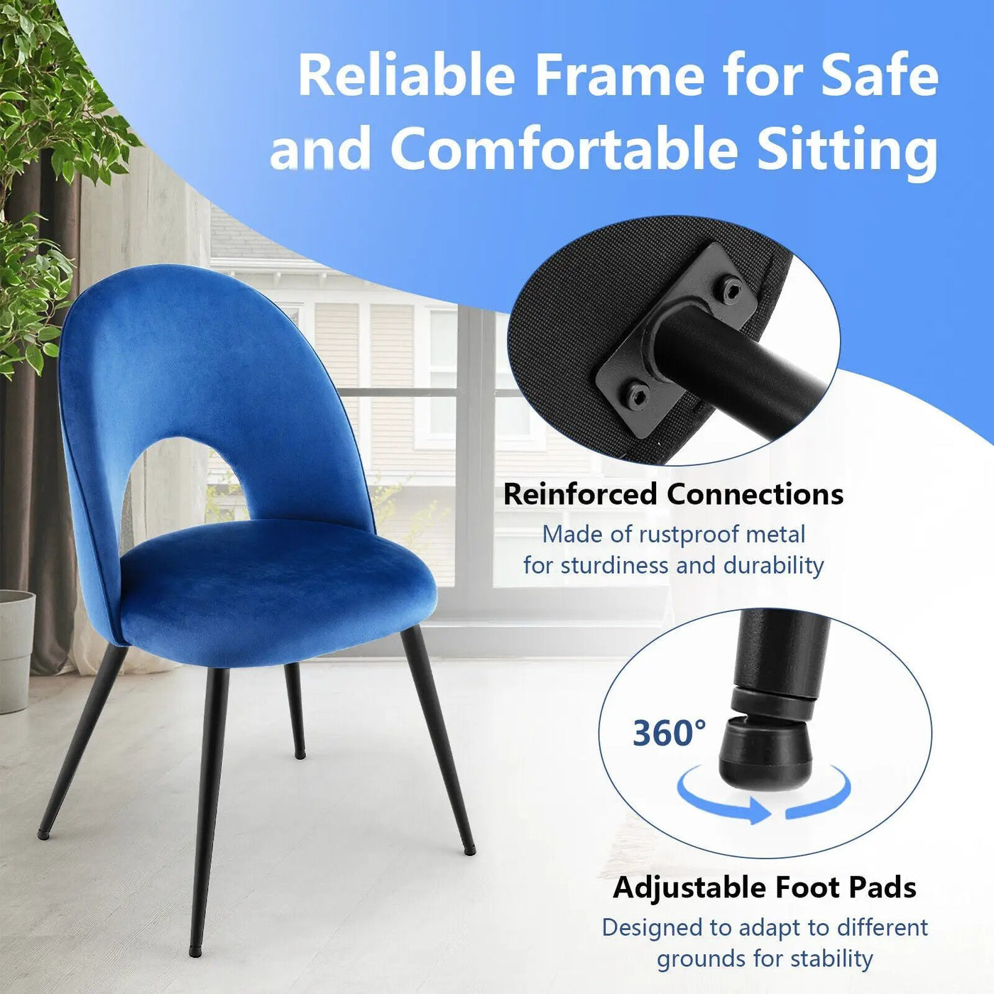 Dining Chair Set of 2 with Metal Base and Adjustable Pads by DirectDeals