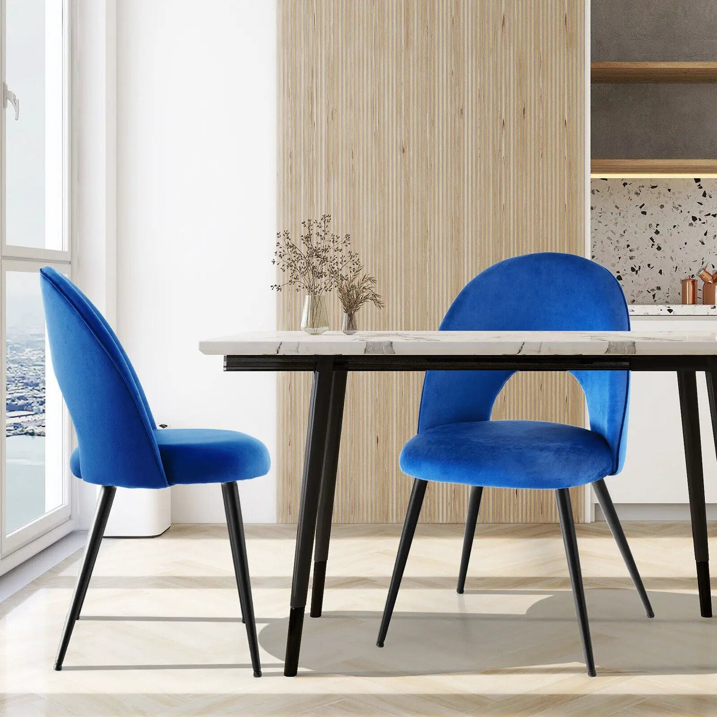 Dining Chair Set of 2 with Metal Base and Adjustable Pads by DirectDeals