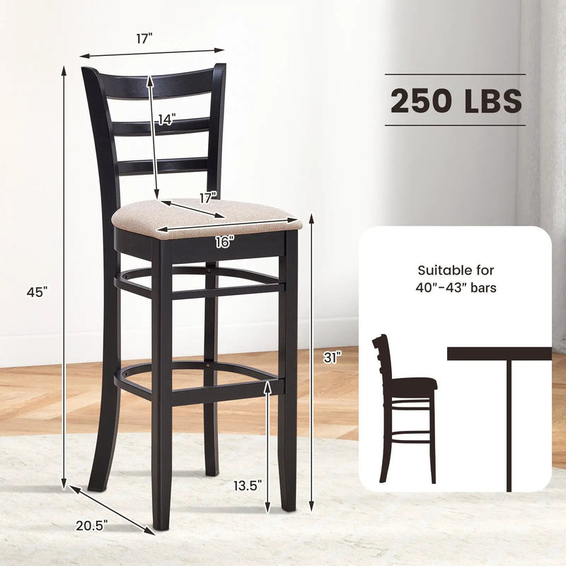 Bar Chairs with Ergonomic Backrest and Comfy Footrest and Soft Padded Seat by DirectDeals