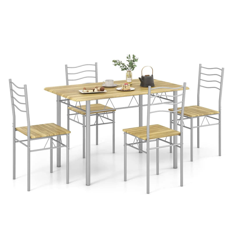 5 Pieces Wood Metal Dining Table Set with 4 Chairs by DirectDeals
