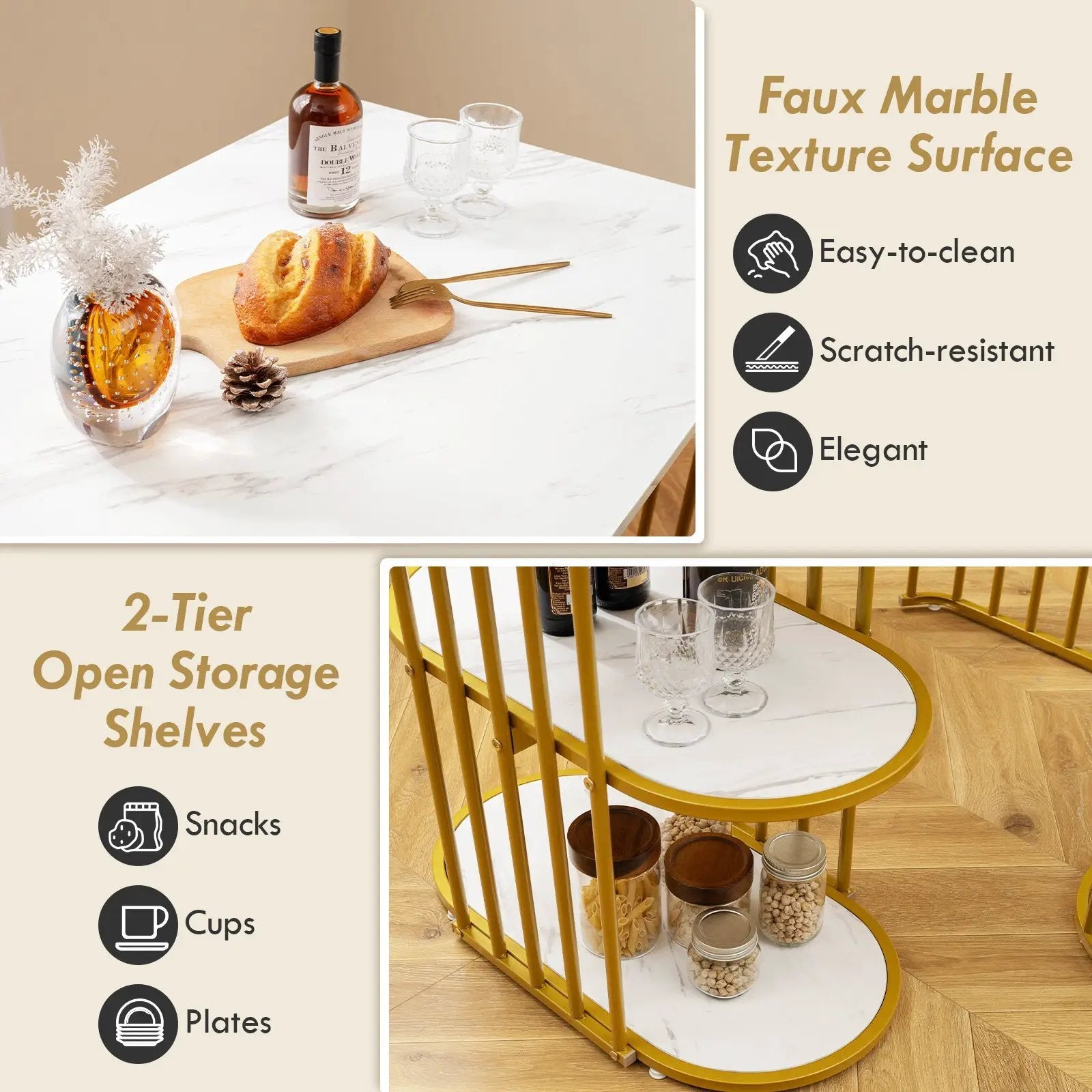 Rectangular Dining Table for 2 with 2-tier Storage Shelf for Small Space Dining Room-White by DirectDeals