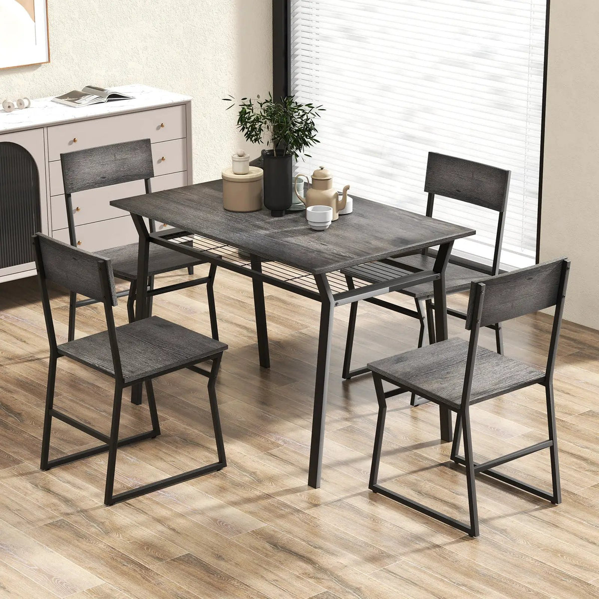 5 Piece Dining Table Set with Storage Rack and Metal Frame by DirectDeals