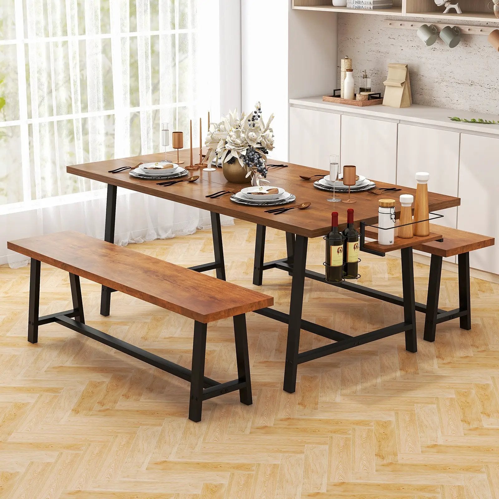 Dining Table Set for 5-7 with 2-Bottle Wine Rack and Condiment Holder by DirectDeals