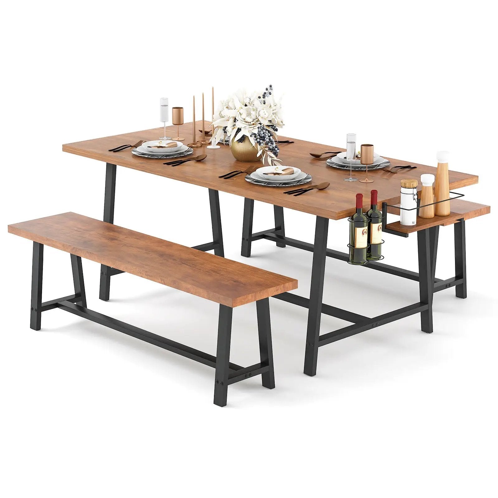 Dining Table Set for 5-7 with 2-Bottle Wine Rack and Condiment Holder by DirectDeals