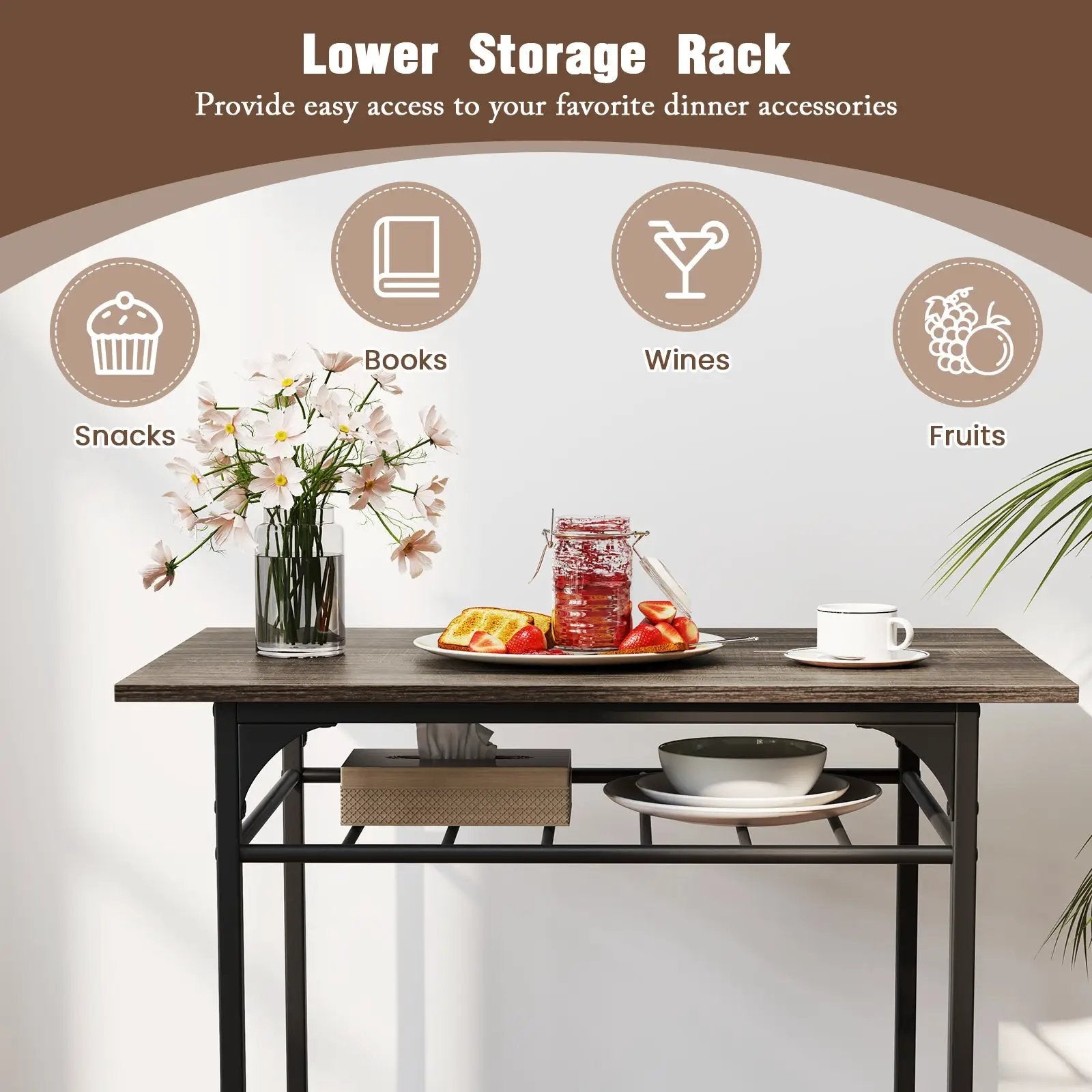 Dining Table Set with Metal Frame and Storage Rack by DirectDeals