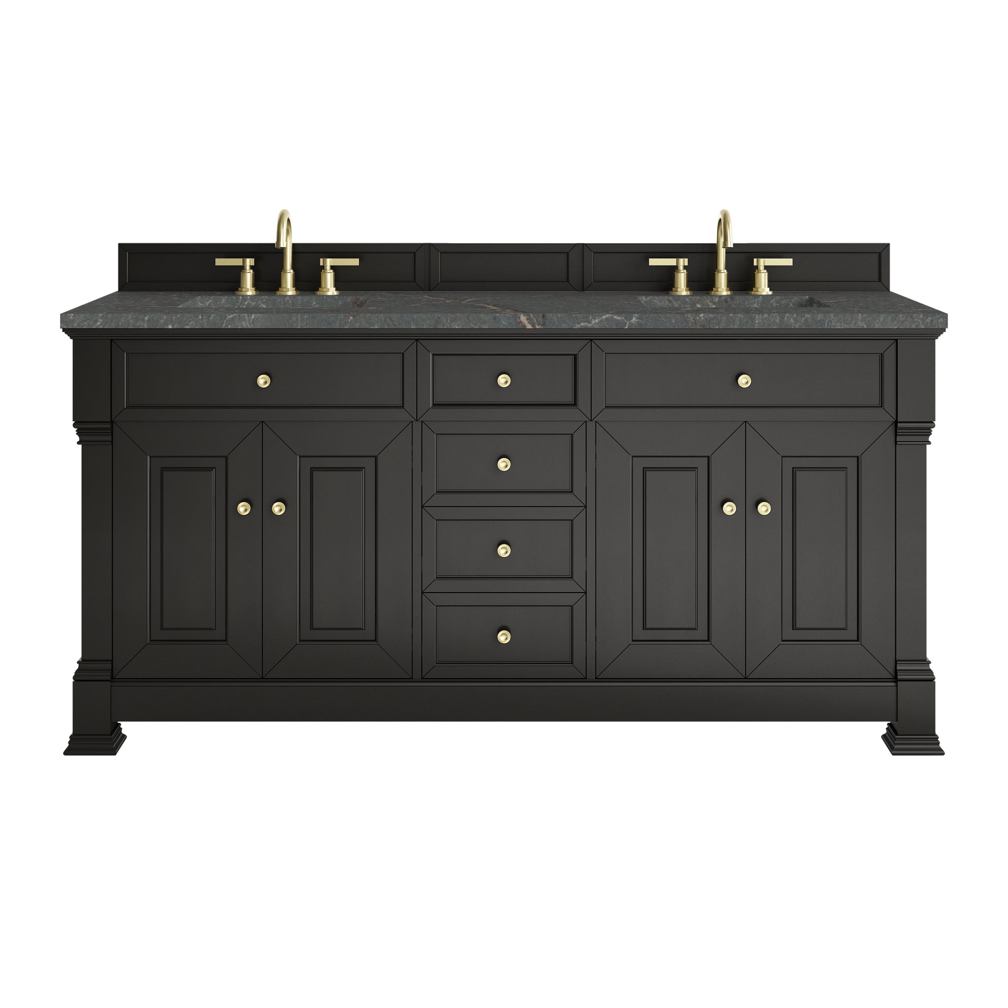 James Martin Brookfield 72" Double Bathroom Vanity, Black Onyx with Parisien Bleu (FreePower) countertop