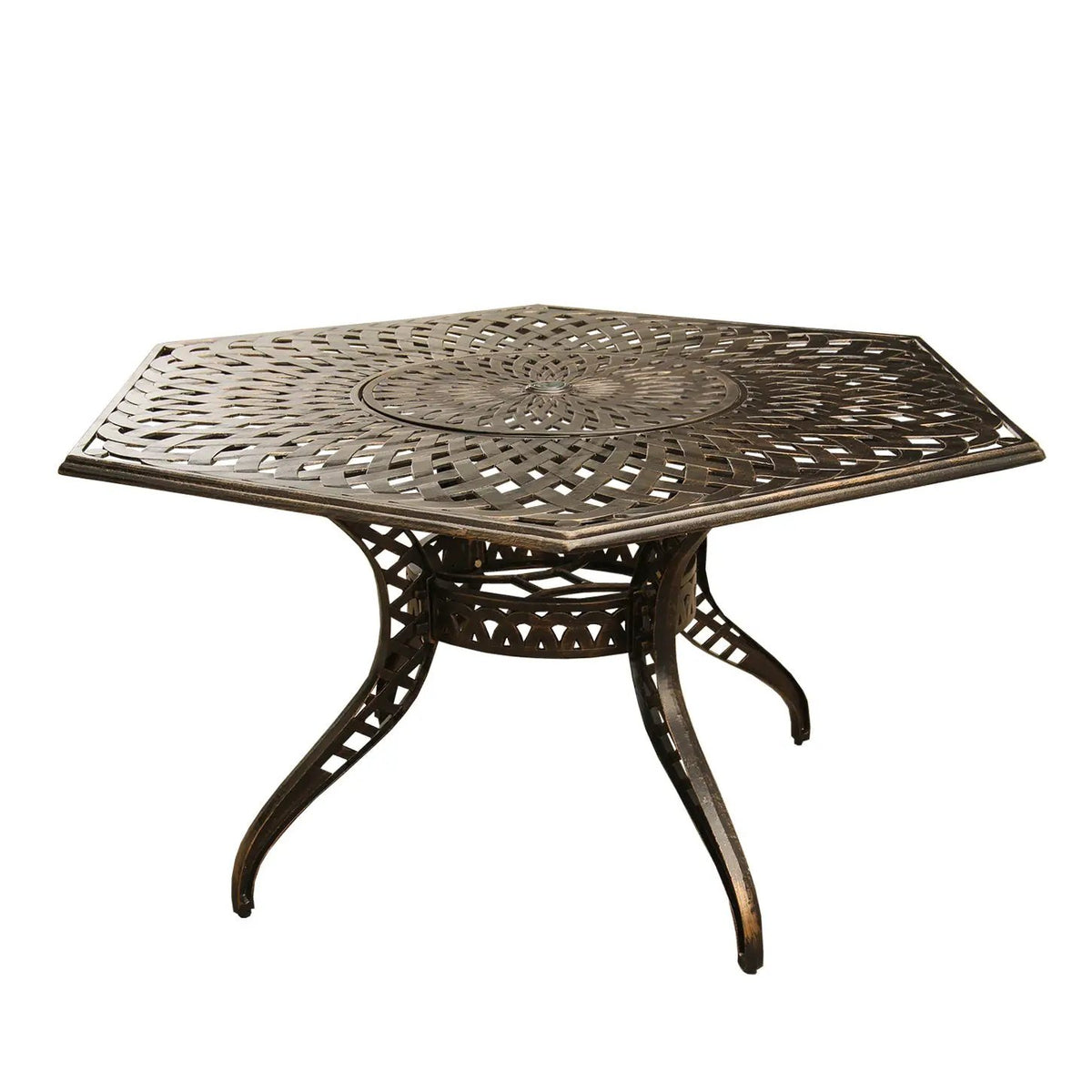 Aluminum 7pc Hexagon Rose Patio Dining Set, Lazy Susan, Six Chairs by Sharicks