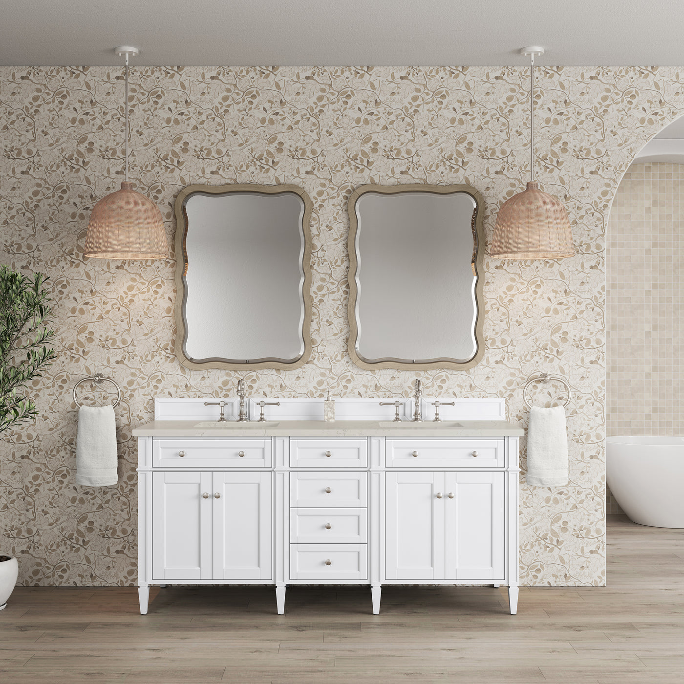 James Martin Brittany 72" Double Bathroom Vanity, Bright White, view 38