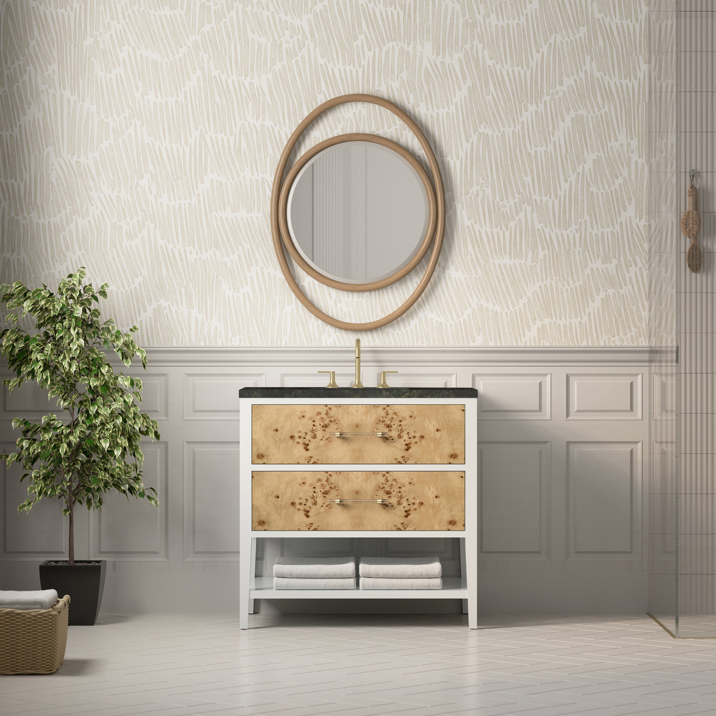 James Martin Olena 36" Single Bathroom Vanity, Polished White and Light Mappa Burl, view 34