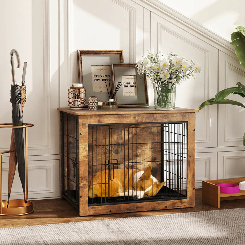 Dog Crate Furniture with Cushion and Double Doors for Small/Medium Dogs by DirectDeals