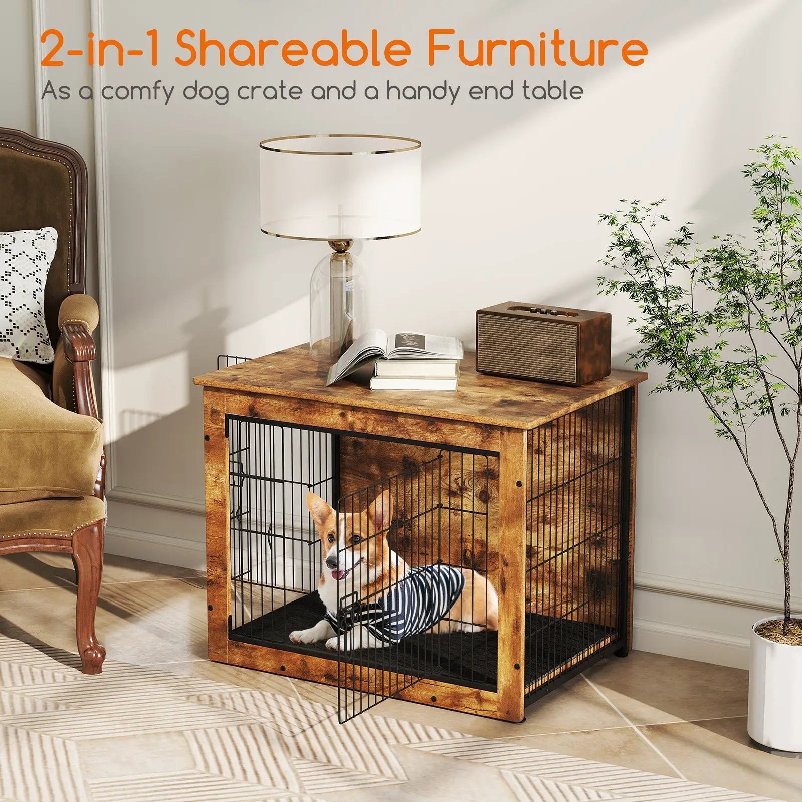 Dog Crate Furniture with Cushion and Double Doors for Small/Medium Dogs by DirectDeals