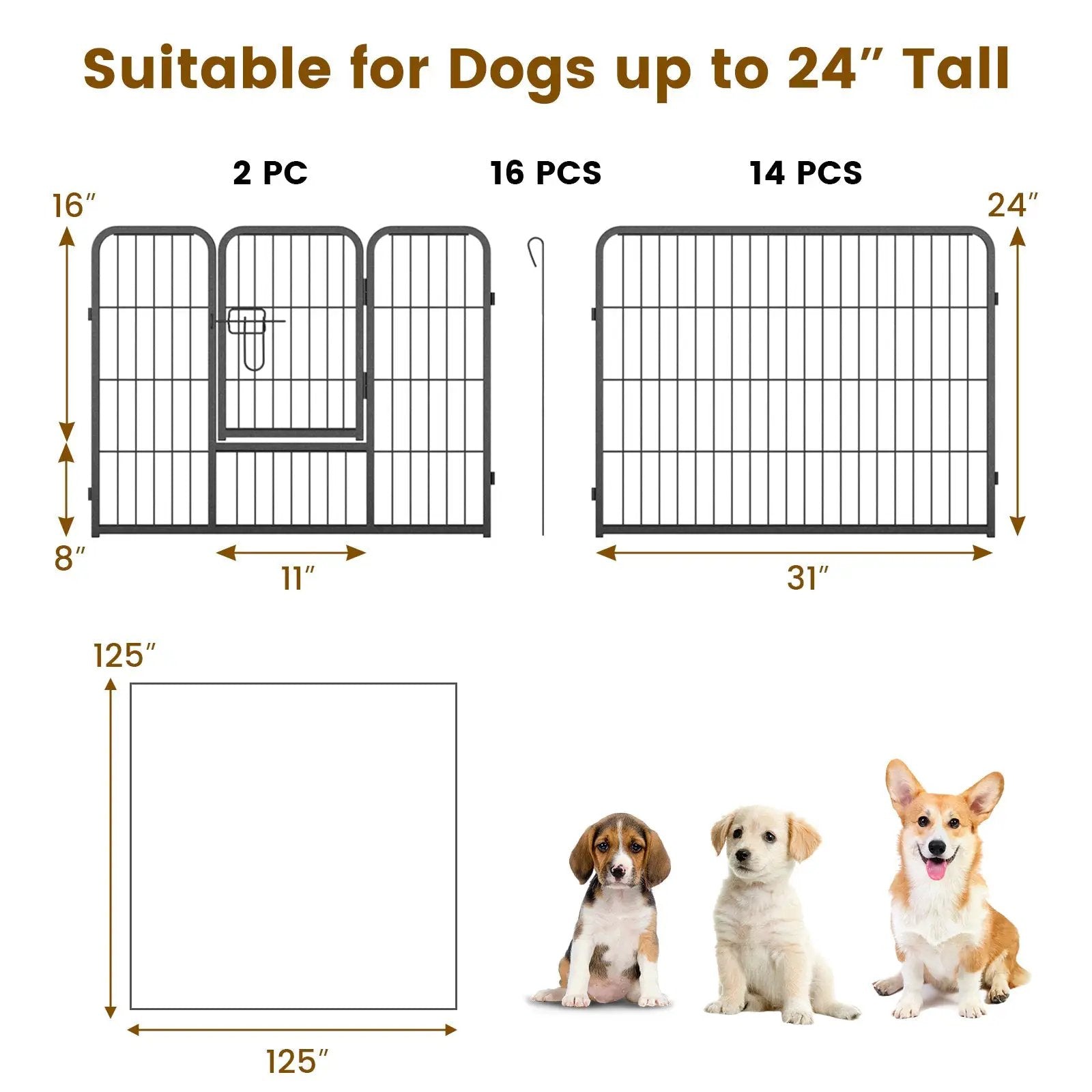 16 Panel 24/32/40 Inches Height Dog Playpen with Lock and Large Door by DirectDeals