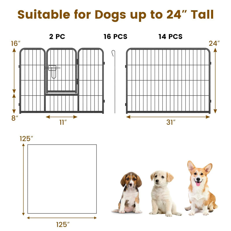 16 Panel 24/32/40 Inches Height Dog Playpen with Lock and Large Door by DirectDeals