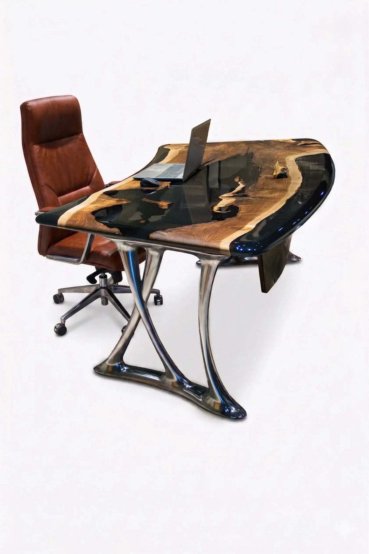 Luxury D-Shaped Walnut & Epoxy Executive Desk, photo 20 of 20