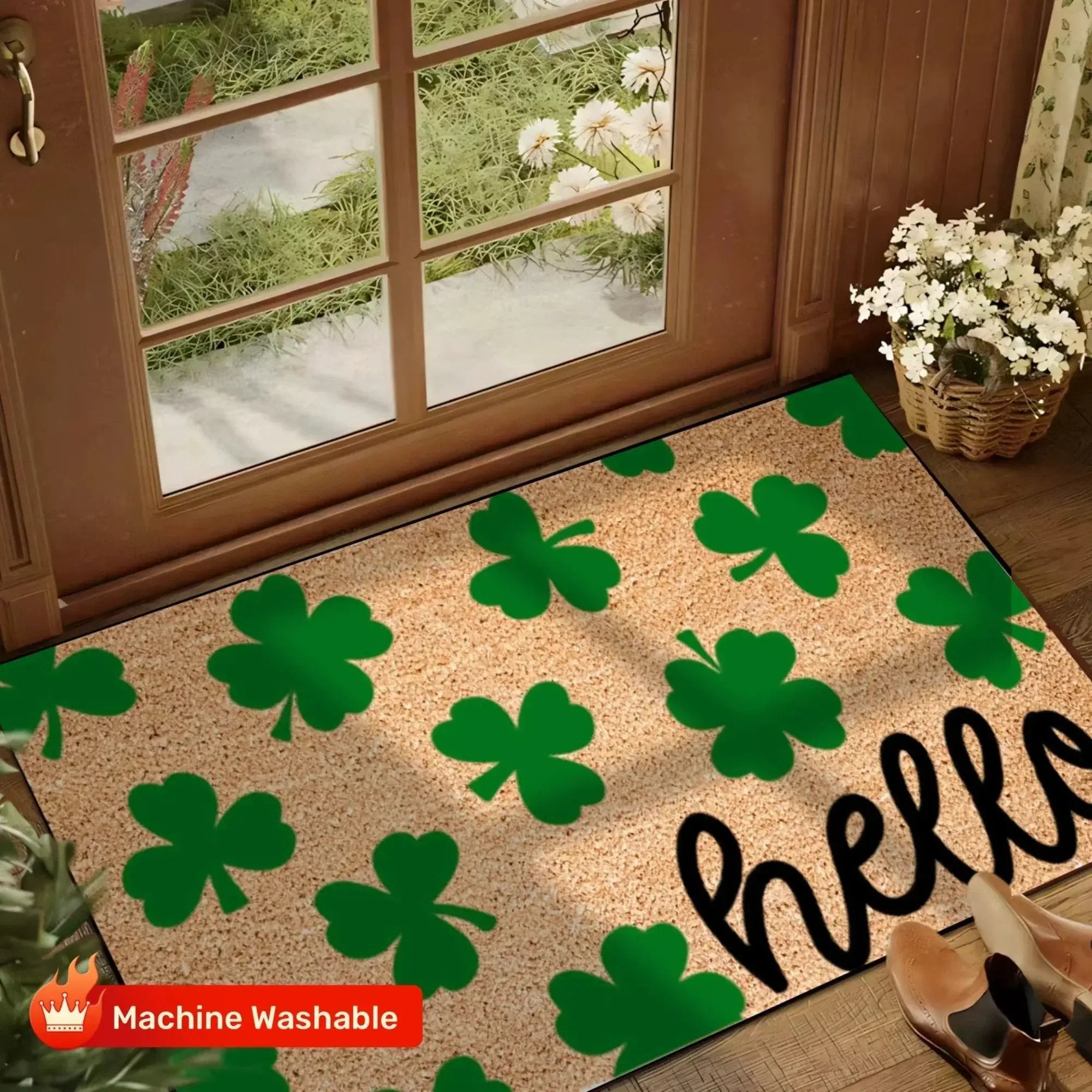 Door Mat - Non-Slip Polyester Green by House Of Avana